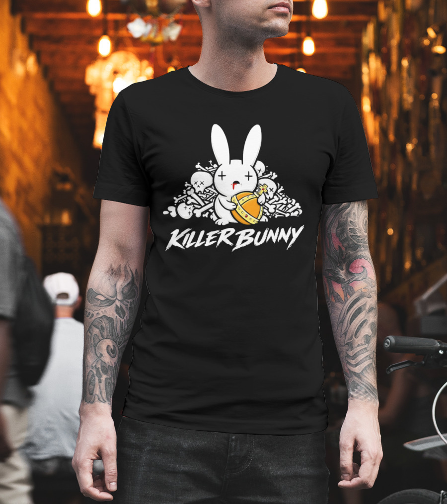 Killer Bunny Cuddly Rabbit With Sword Amidst Bones T-Shirt