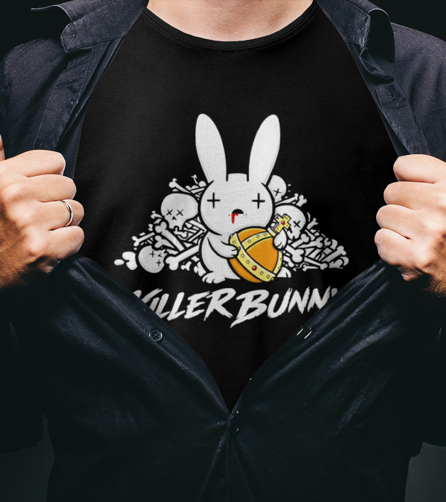 Killer Bunny Cuddly Rabbit With Sword Amidst Bones T-Shirt