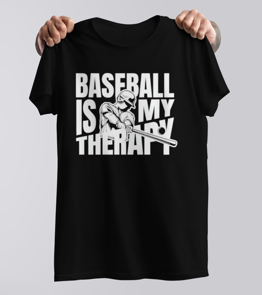 Baseball Is My Therapy Player Hitting Ball T-Shirt