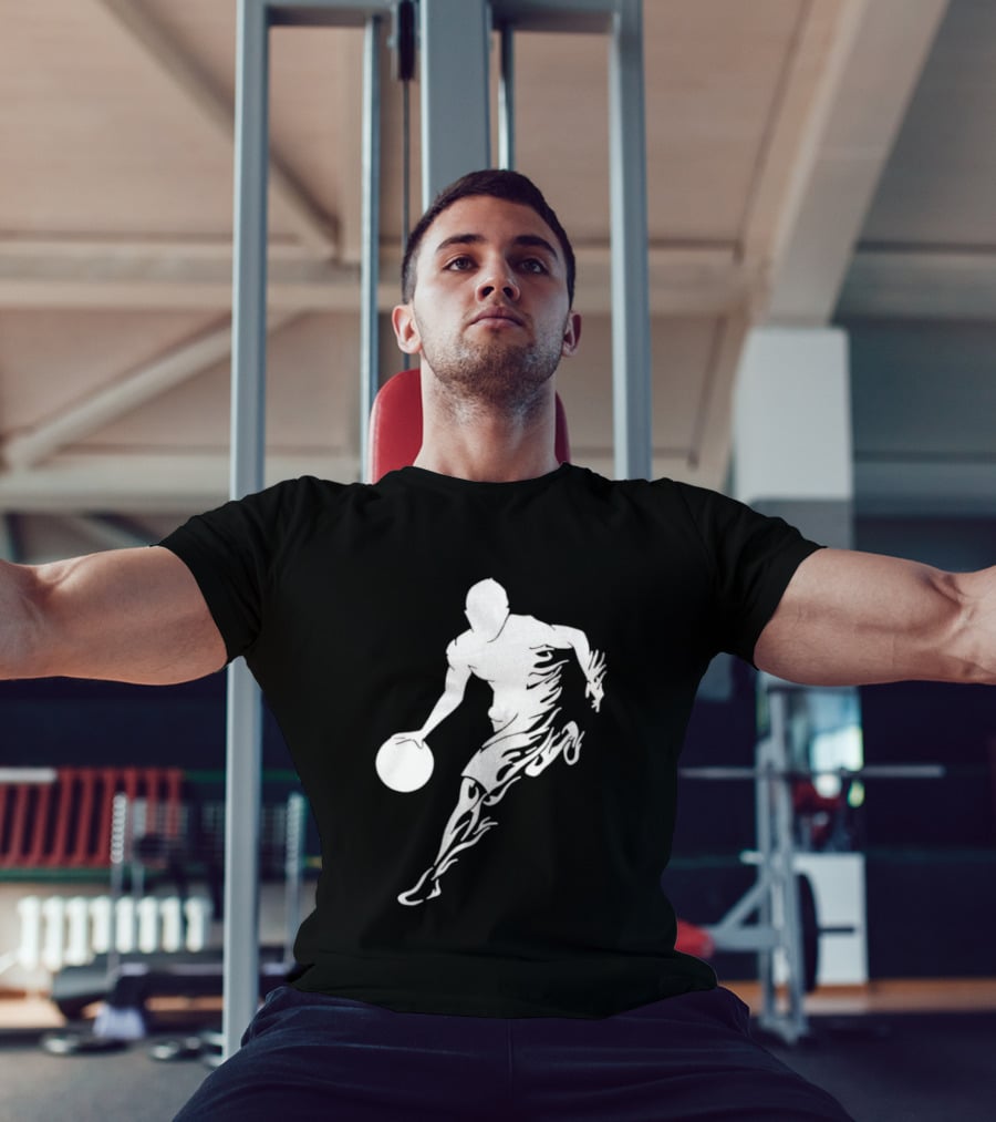 Basketball Player Dribbling With White Flame Motion T-Shirt