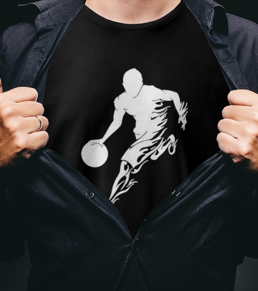 Basketball Player Dribbling With White Flame Motion T-Shirt
