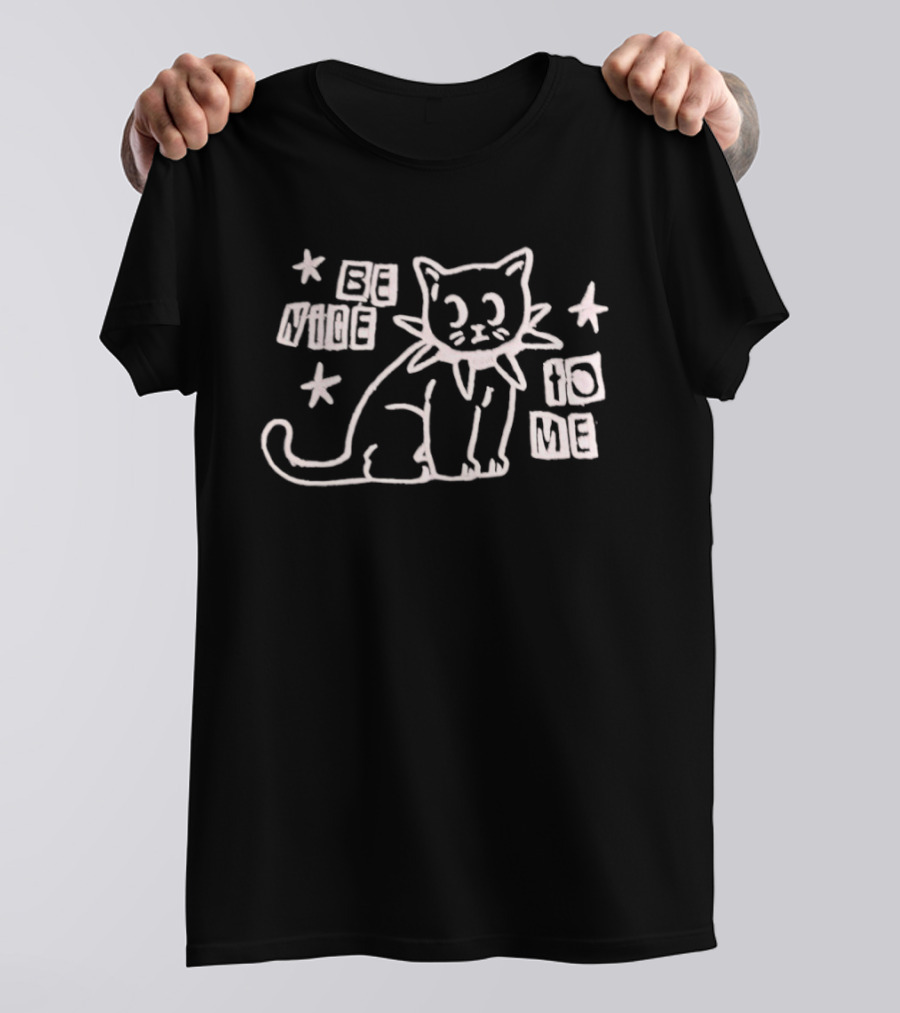 Be Nice To Me Cat Drawing With Stars T-Shirt