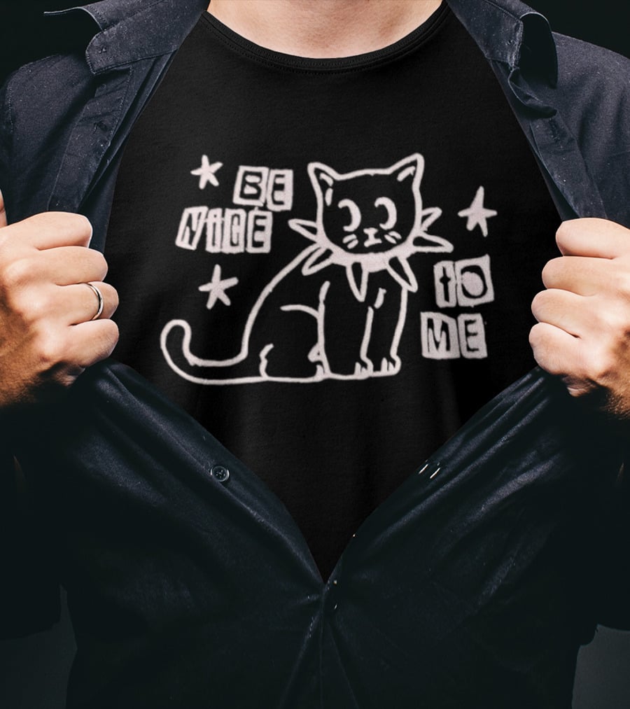 Be Nice To Me Cat Drawing With Stars T-Shirt