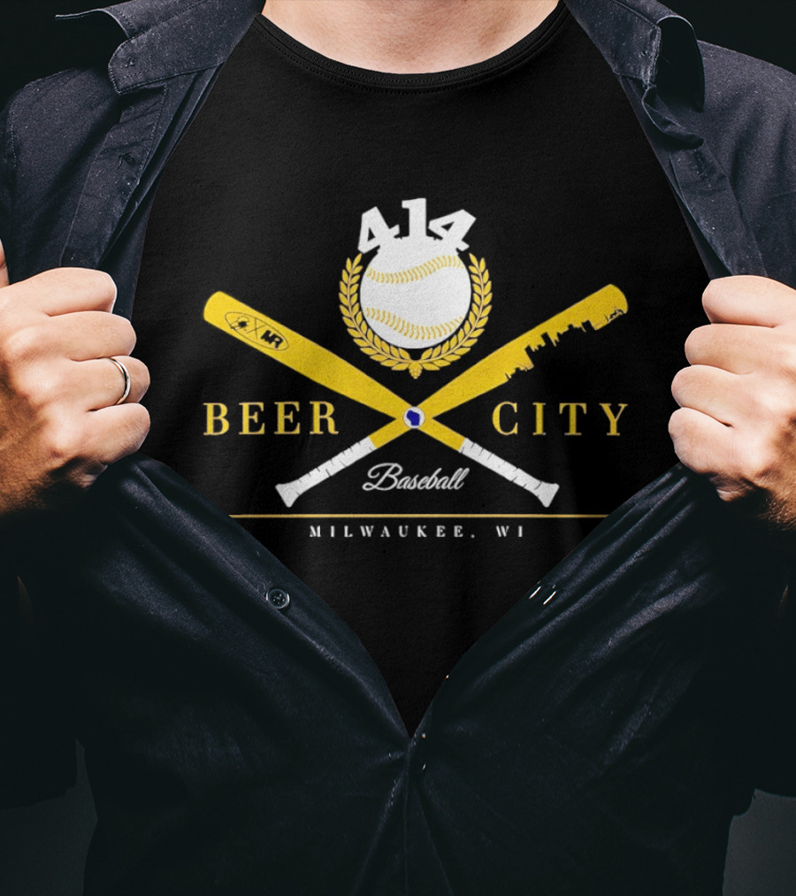 Beer City Baseball 414 Milwaukee WI Bat Crossed Laurel T-Shirt