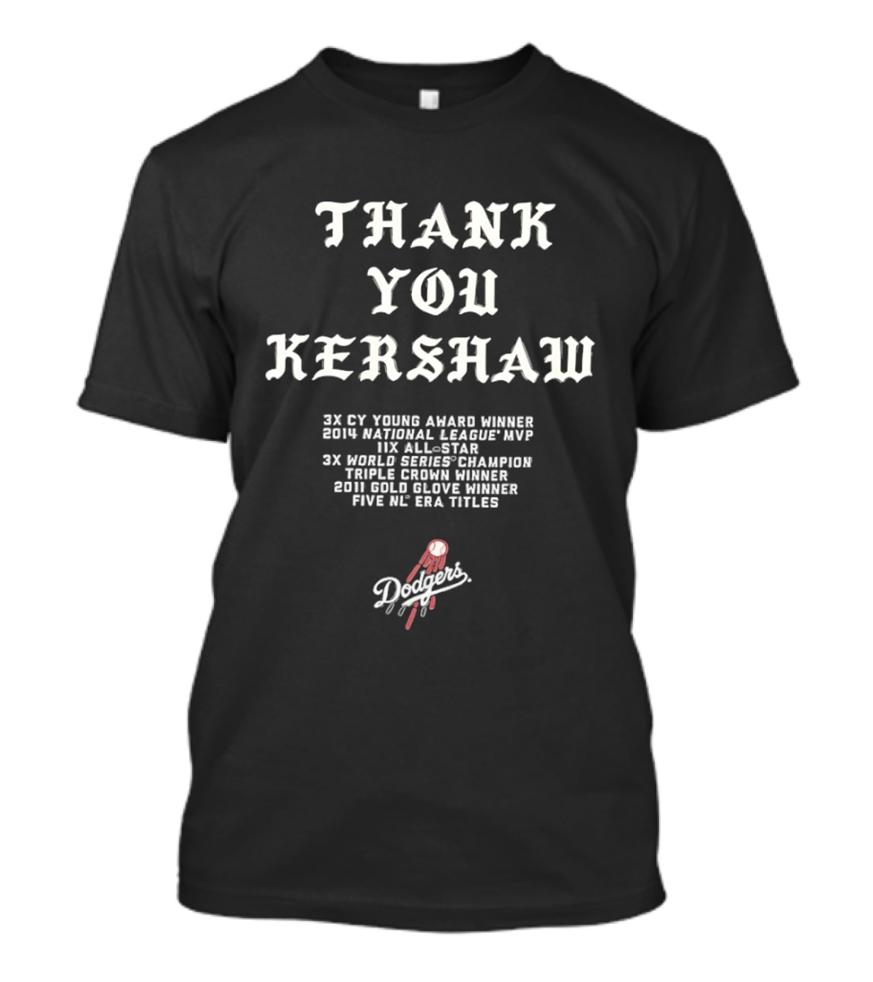 Thank You Kershaw Los Angeles Dodgers 3X Cy Young Winner MVP 9X All Star 3X World Series Champion T-Shirt