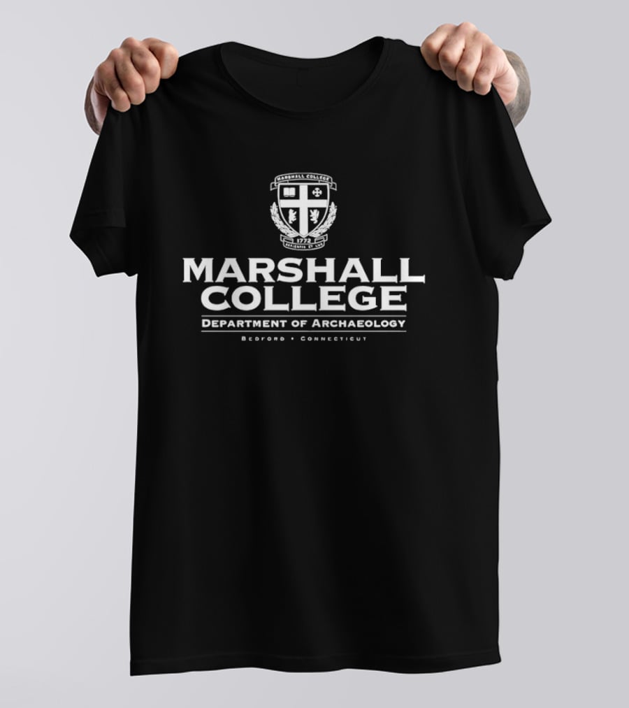 Marshall College Department Of Archaeology Emblem Explore Connect Indiana Jones Series T-Shirt