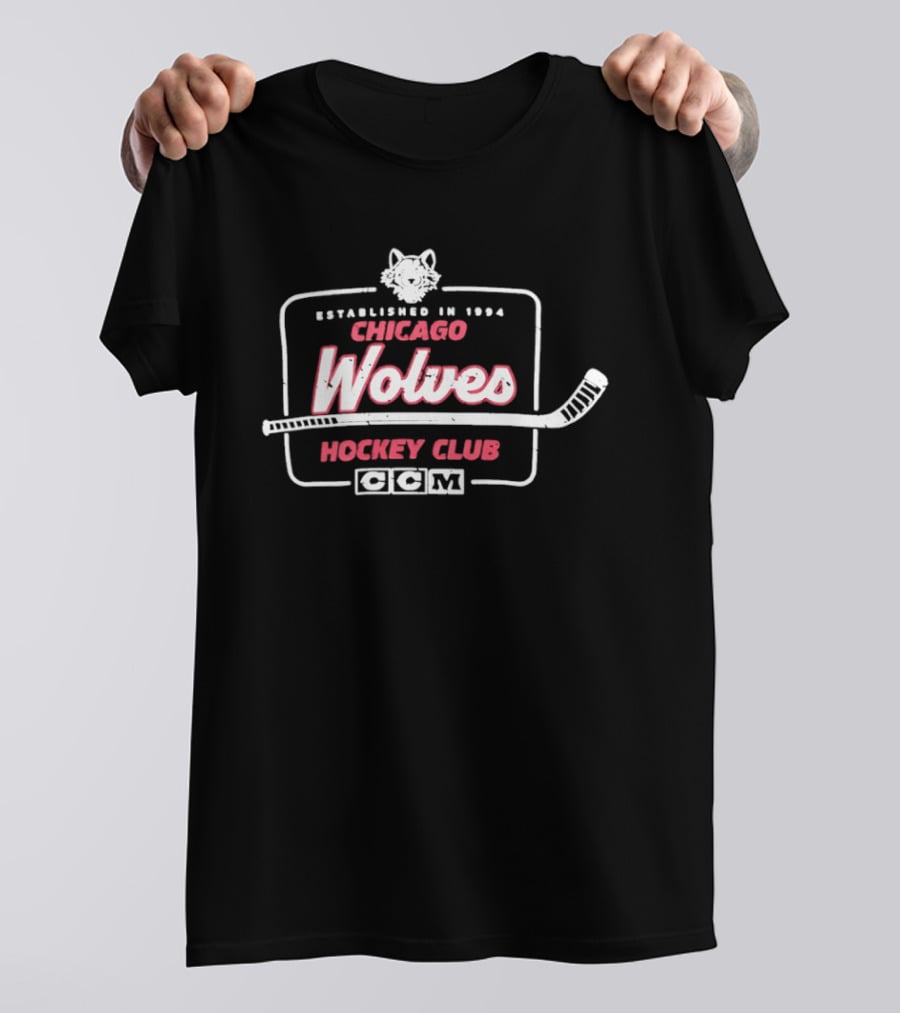 Chicago Wolves Established 1994 Hockey Club Retro Logo With Wolf And Hockey Stick T-Shirt
