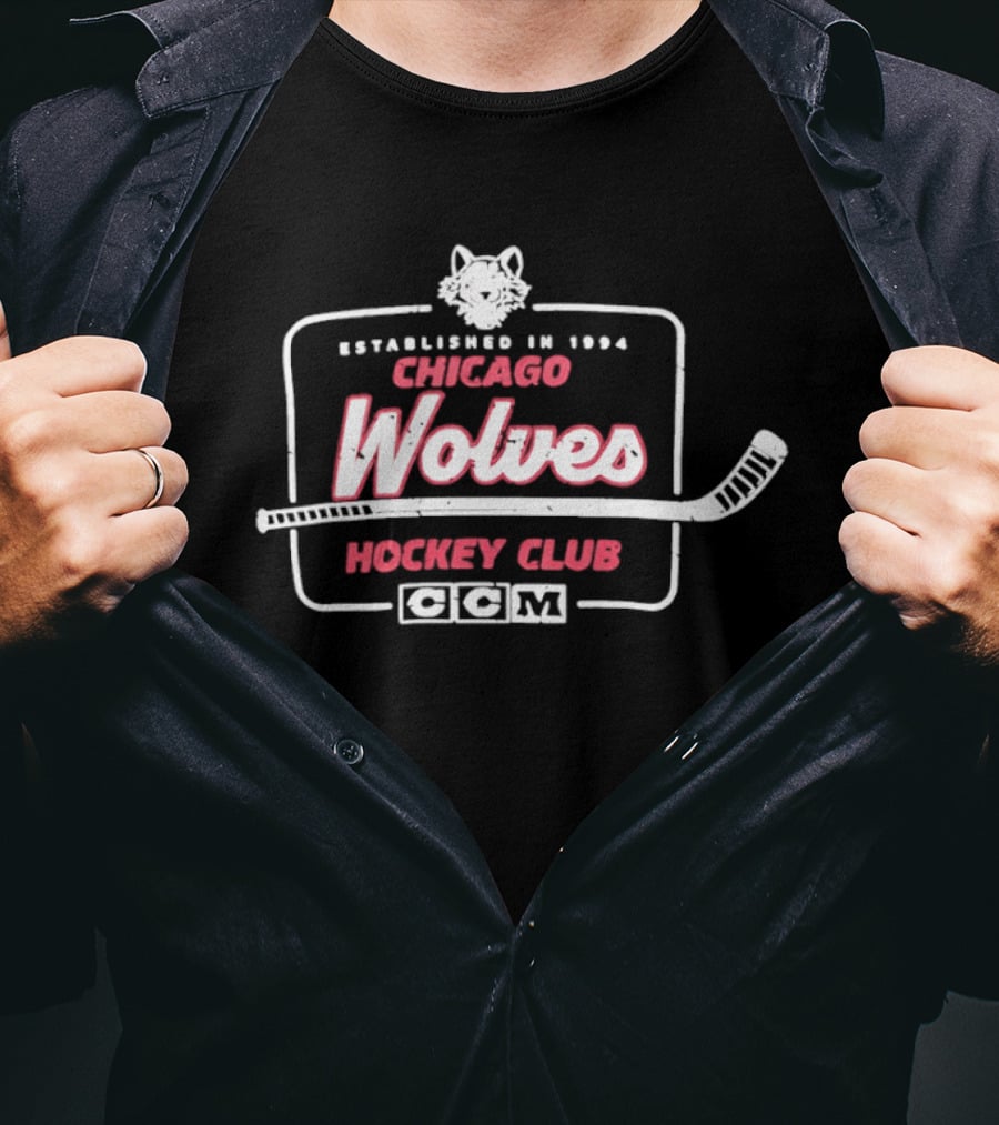 Chicago Wolves Established 1994 Hockey Club Retro Logo With Wolf And Hockey Stick T-Shirt