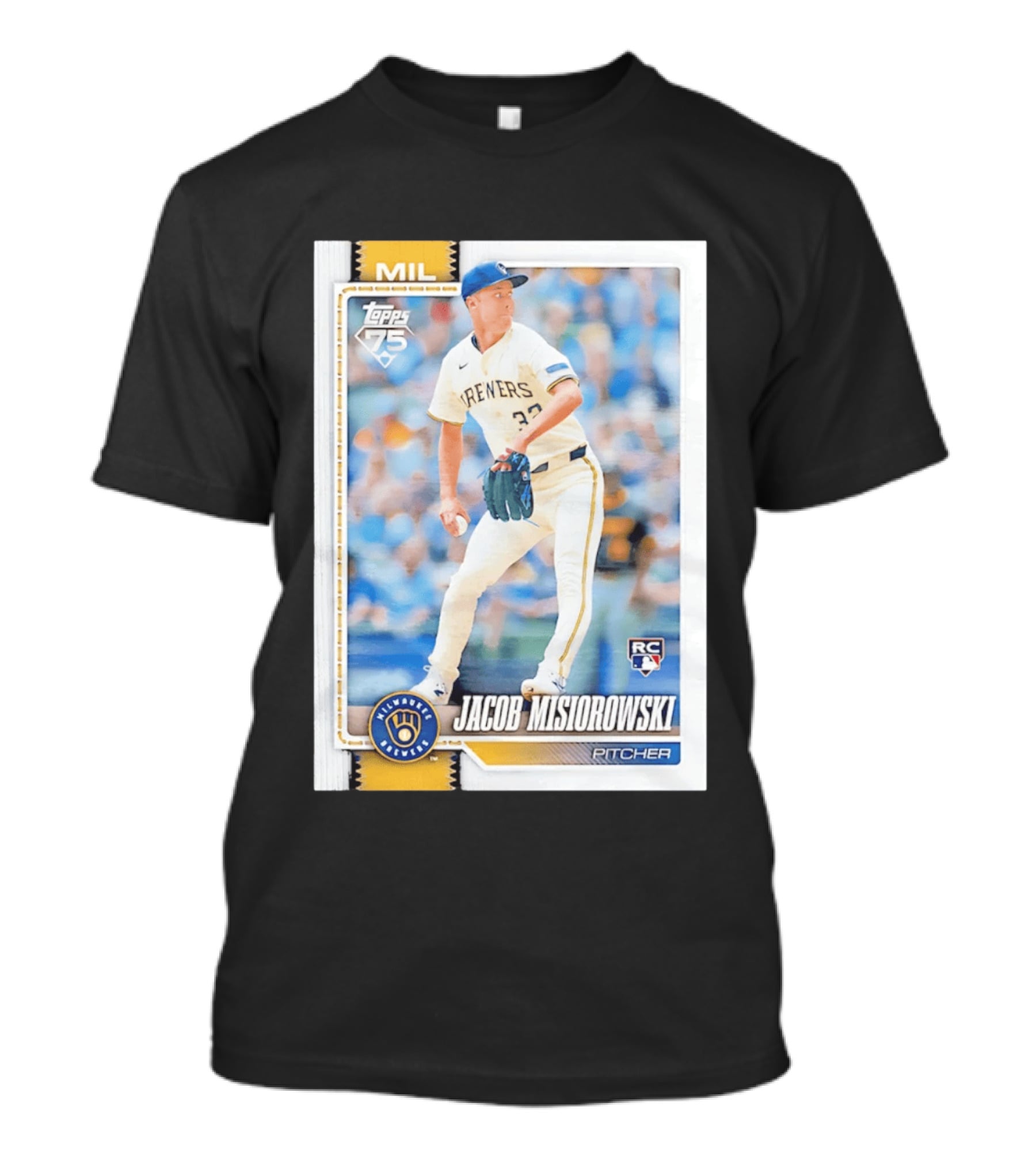 Topps 75 Milwaukee Brewers Jacob Misiorowski Rookie Card Pitcher T-Shirt