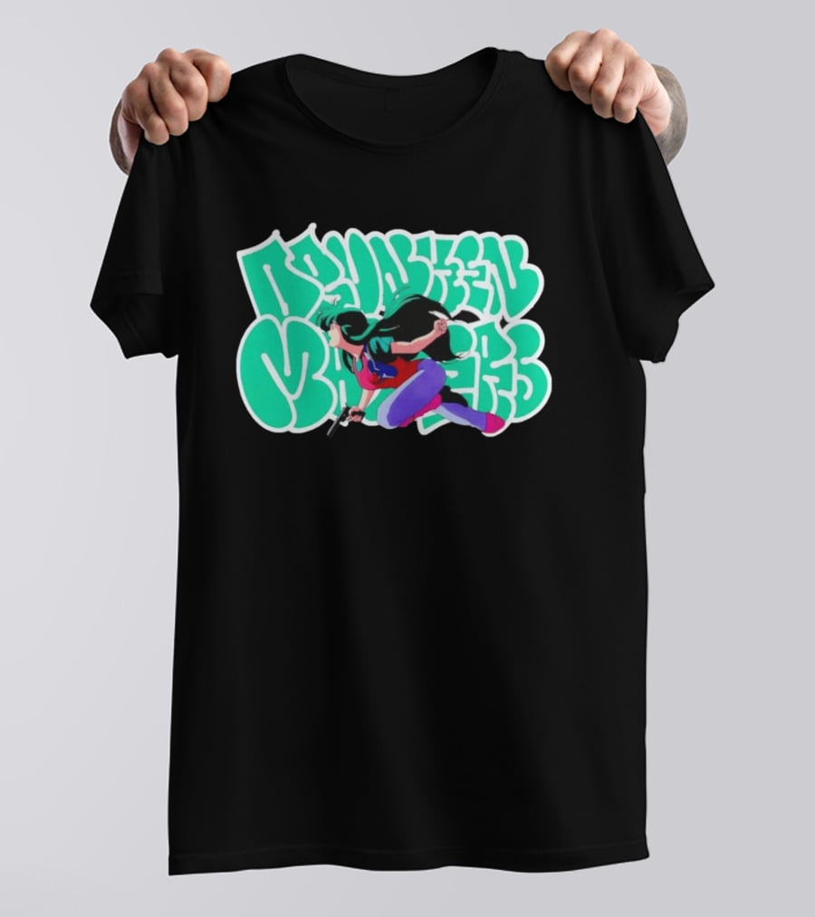 Drunken Masters Anime Girl Green Graffiti Gun Action T-Shirt