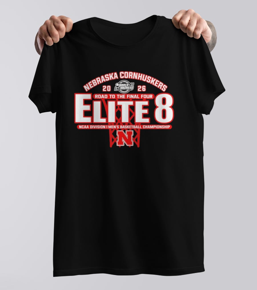 Nebraska Cornhuskers 2026 NCAA Division I Men's Basketball Championship Road To The Final Four Elite 8 T-Shirt