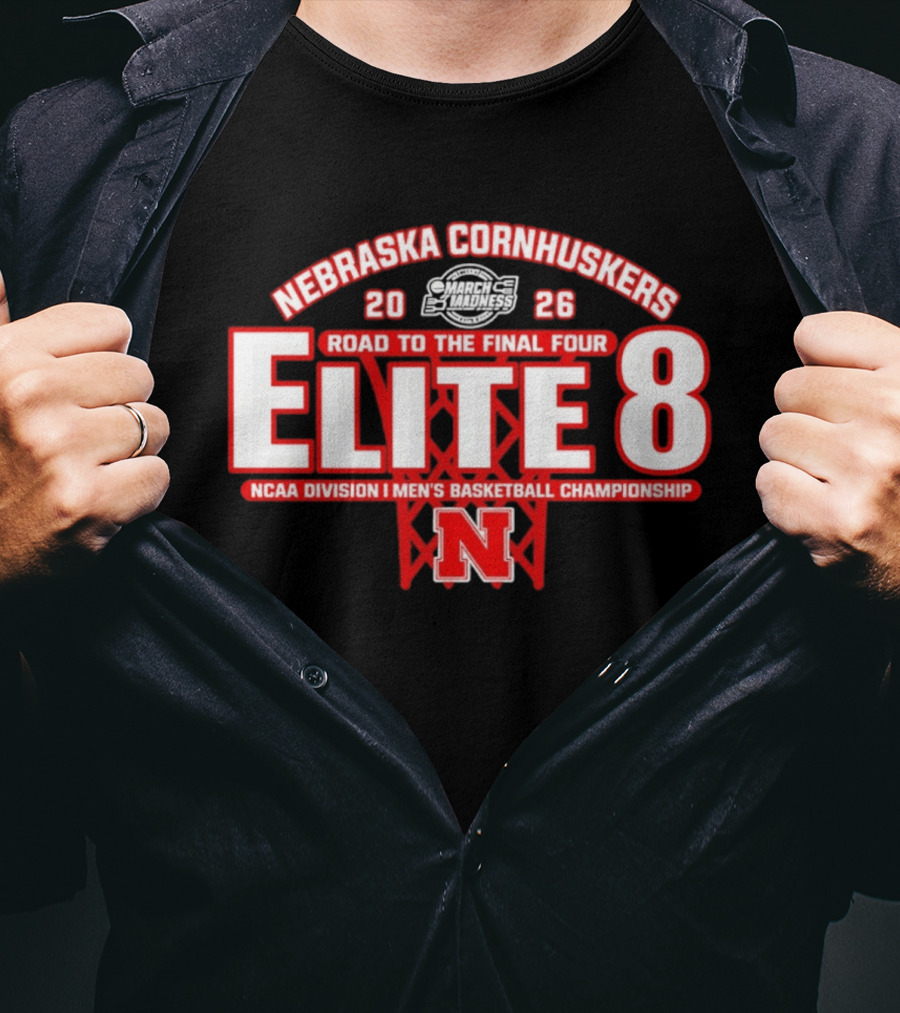 Nebraska Cornhuskers 2026 NCAA Division I Men's Basketball Championship Road To The Final Four Elite 8 T-Shirt