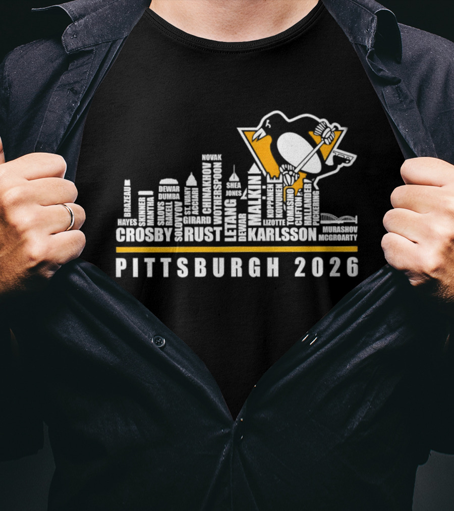 Pittsburgh Penguins Crosby Malkin Letang Karlsson Skyline 2026 T-Shirt