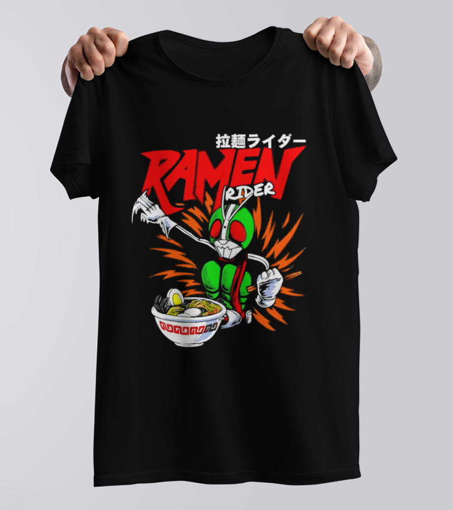 Ramen Rider Japanese Text Meme Funny Bowl Explosion T-Shirt