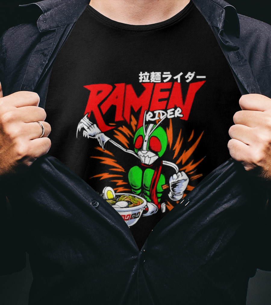 Ramen Rider Japanese Text Meme Funny Bowl Explosion T-Shirt