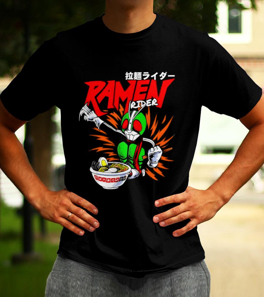 Ramen Rider Japanese Text Meme Funny Bowl Explosion T-Shirt