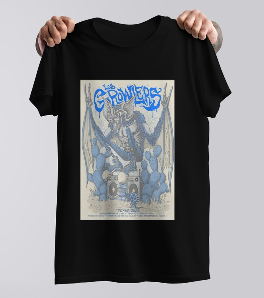 Los Growlers 2026 Texas Shows Bat Creature Boombox Cactus T-Shirt
