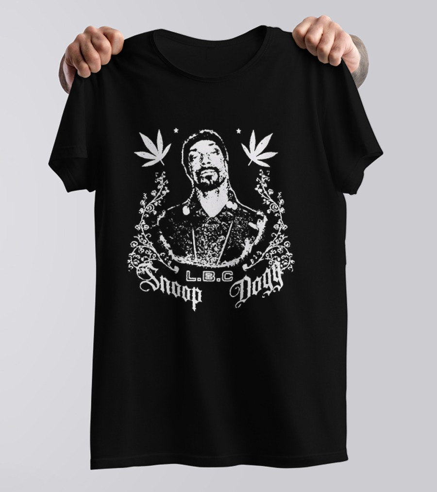 Snoop Dogg L.B.C Portrait With Cannabis Leaves T-Shirt