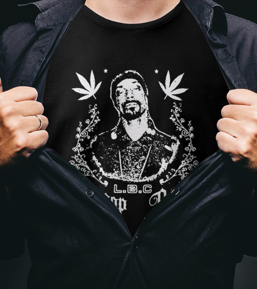 Snoop Dogg L.B.C Portrait With Cannabis Leaves T-Shirt