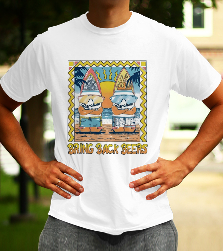 Barstool Surfer Gnomes Bring Back Beers Beach Scene T-Shirt