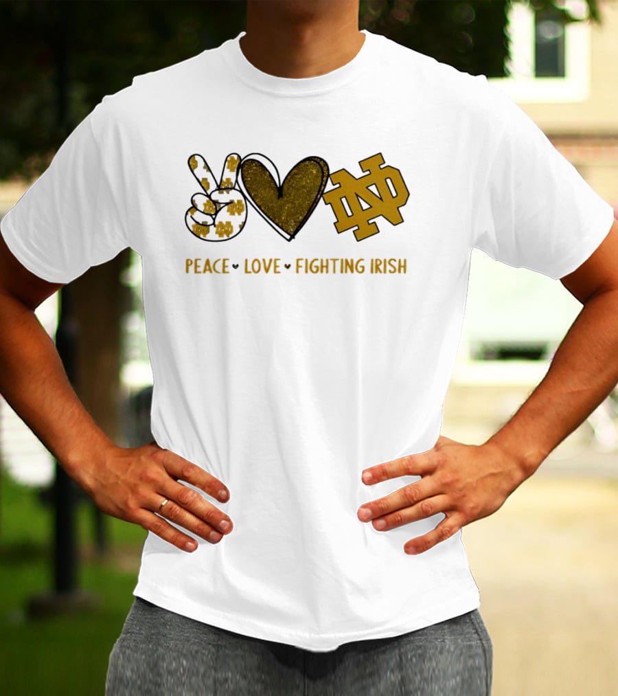 Peace Love Notre Dame Fighting Irish Hand Sign Heart Shape ND T-Shirt