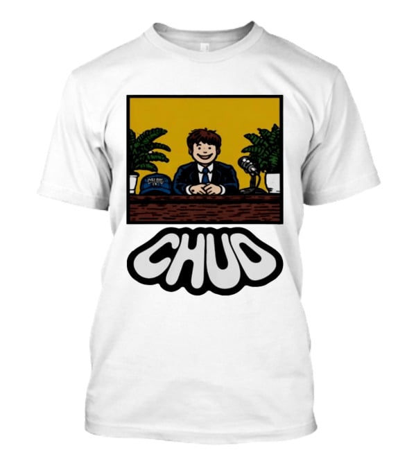 Fuentes Store Chud Comic Style Desk Scene With Microphone And Cap T-Shirt