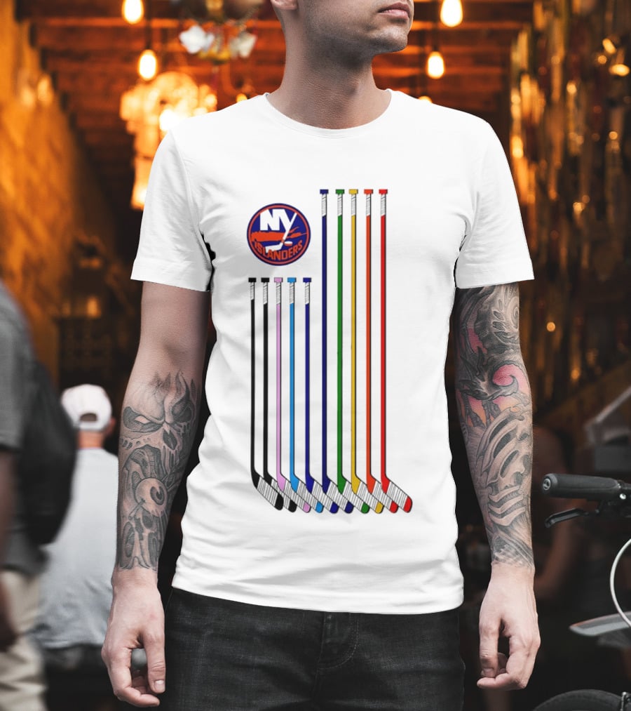 NY Islanders Hockey Pride LGBT Rainbow Sticks T-Shirt