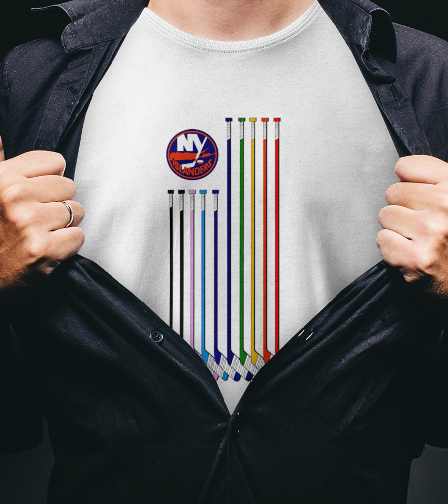 NY Islanders Hockey Pride LGBT Rainbow Sticks T-Shirt