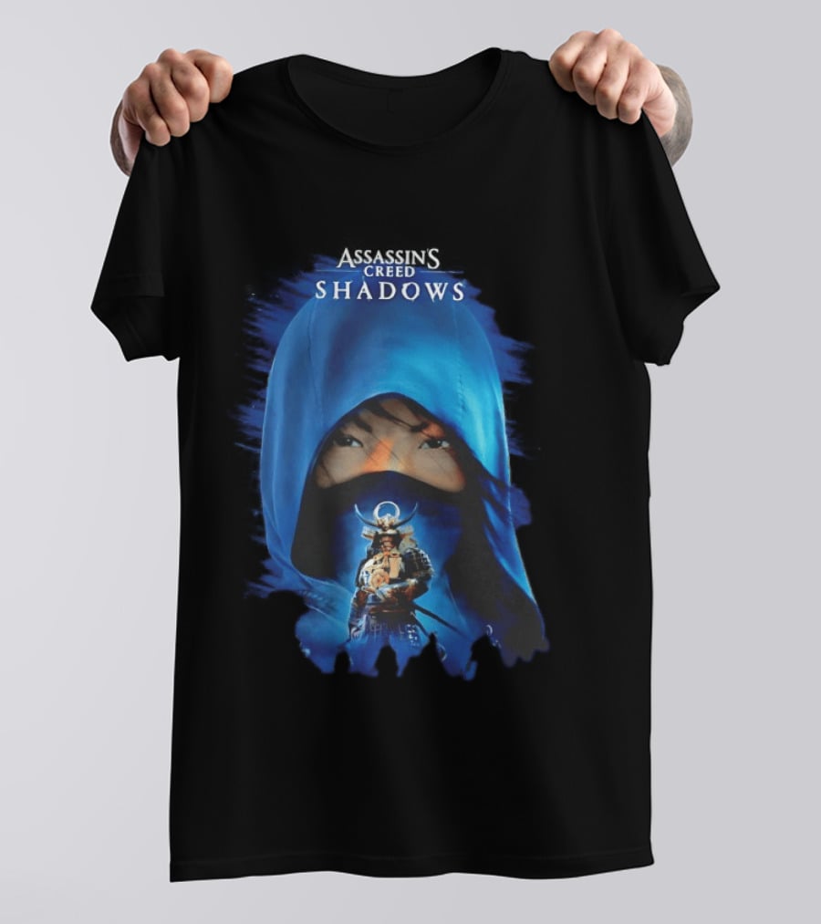 Assassin's Creed Shadows Blue Cloaked Figure With Samurai Warrior T-Shirt