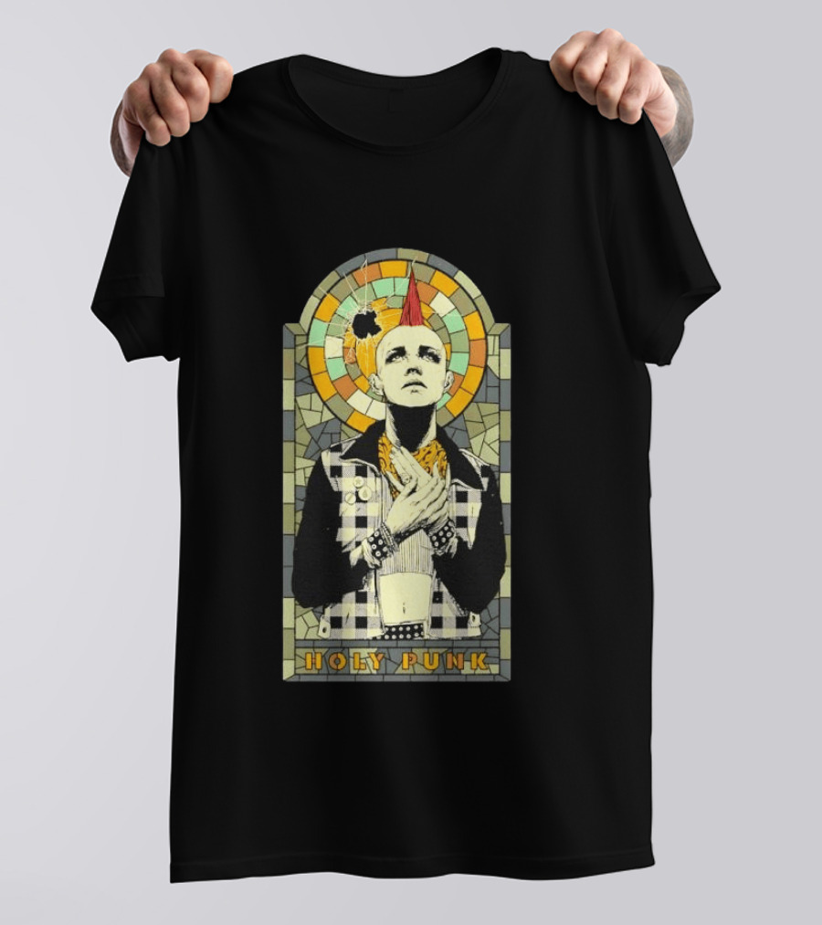 Holy Punk Rock Stained Glass Punk With Mohawk And Plaid Jacket T-Shirt