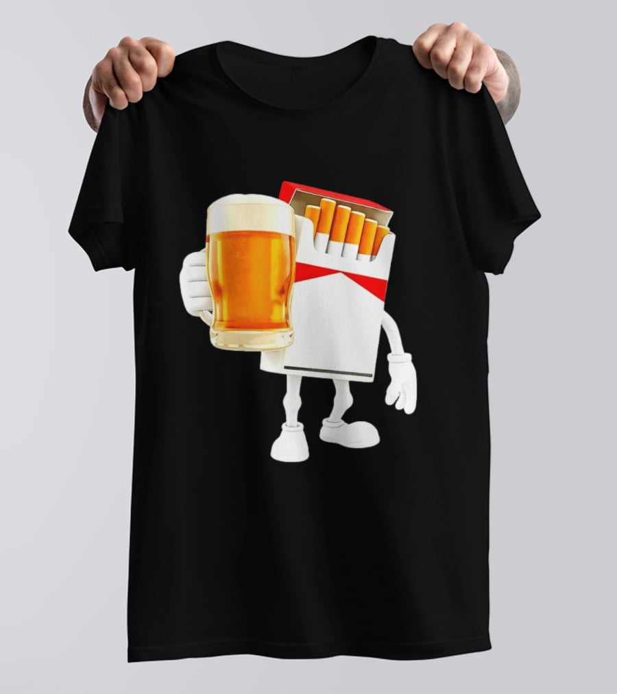 Pack Of Cigs With Beer Drinking Beer Smoking Cigarettes T-Shirt