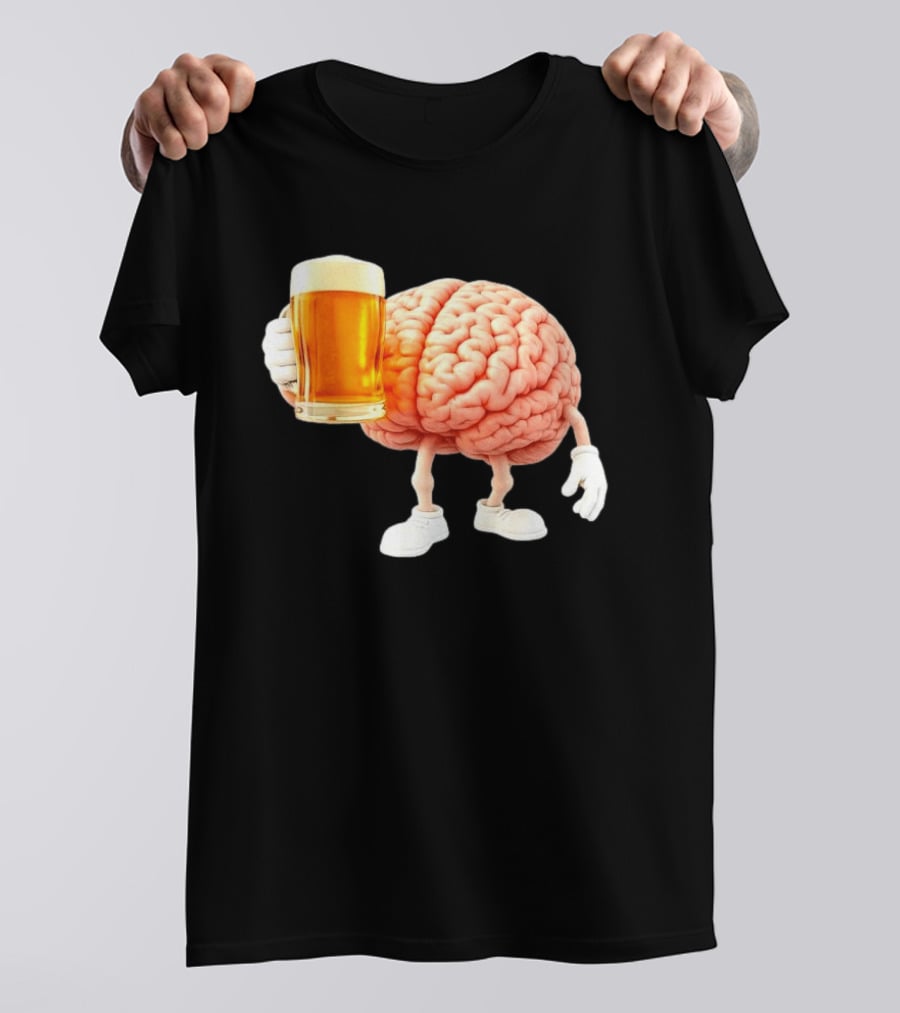 Brain Holding Beer Meme Fun Drinking Humor T-Shirt