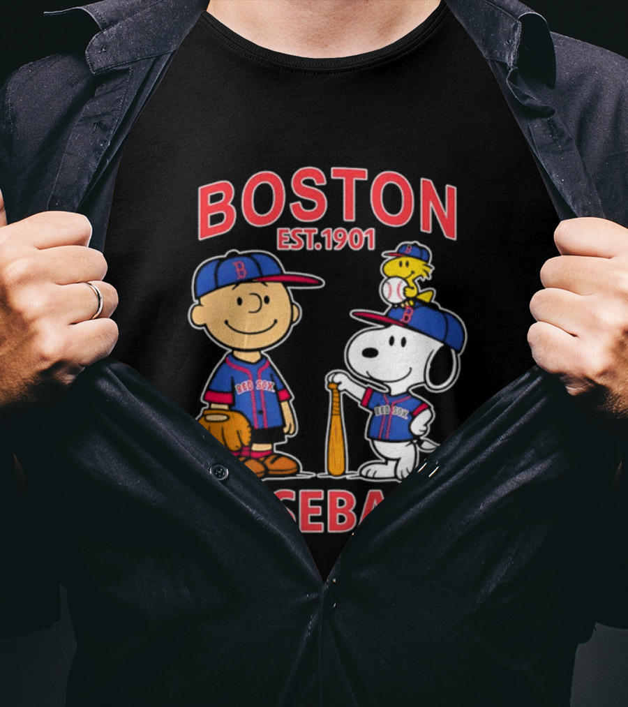 Boston Baseball Charlie Brown Snoopy Red Sox Est 1901 T-Shirt
