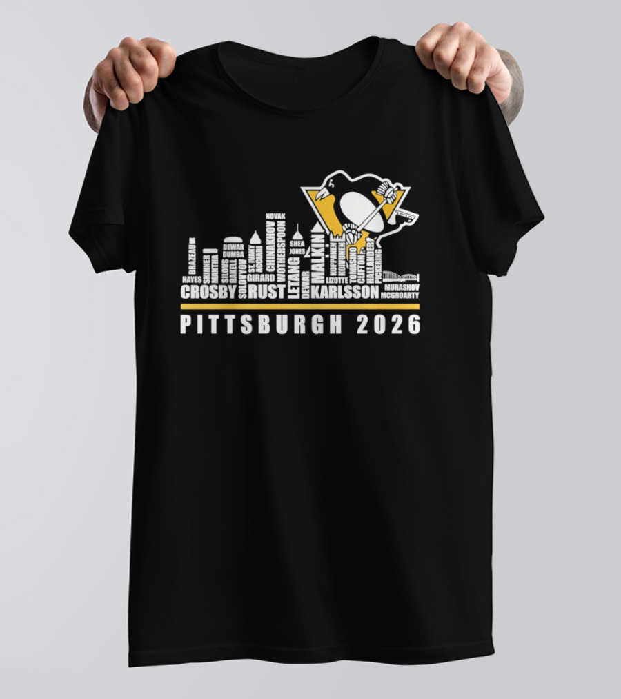 Pittsburgh 2026 Crosby Malkin Letang Guentzel Karlsson Hockey Team Skyline T-Shirt