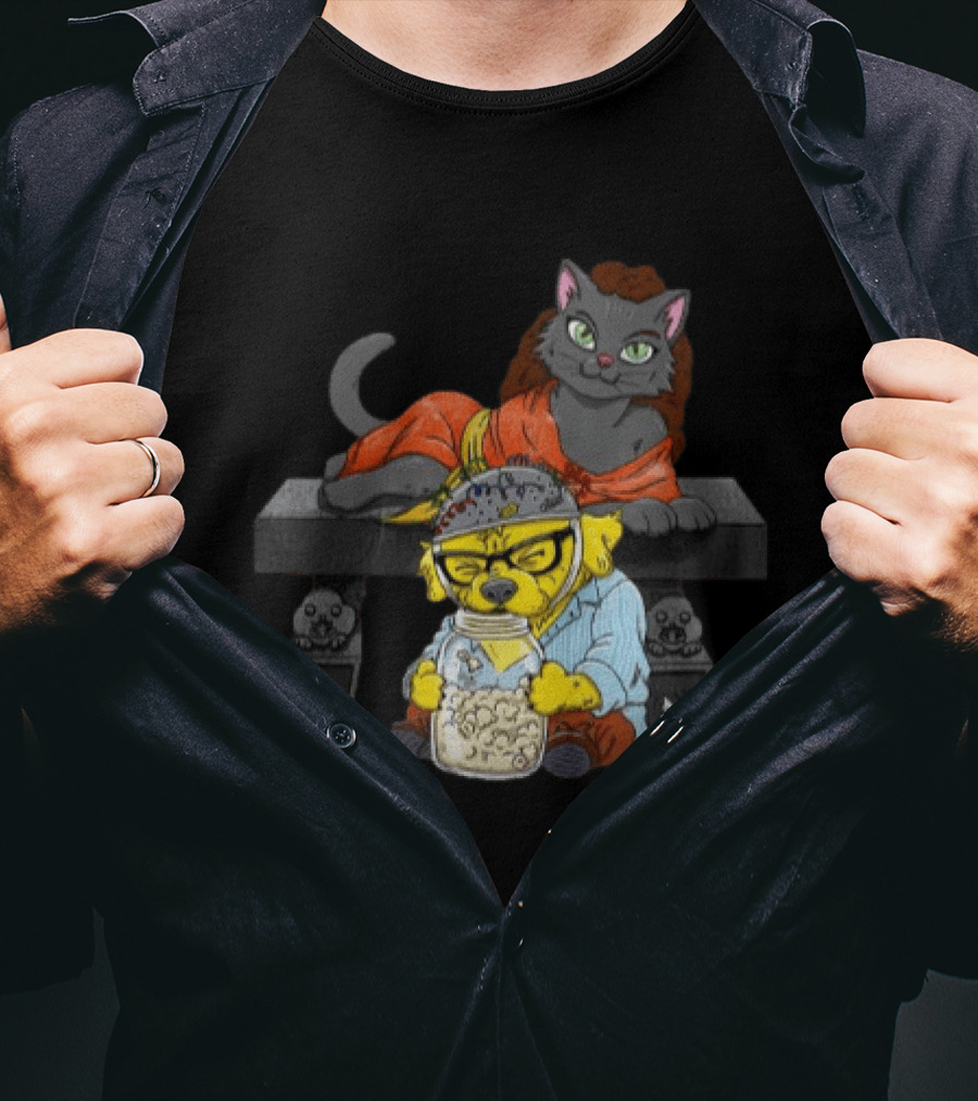 Proton Pets Cats And Dogs Mass Caring Together On Skull Bench T-Shirt