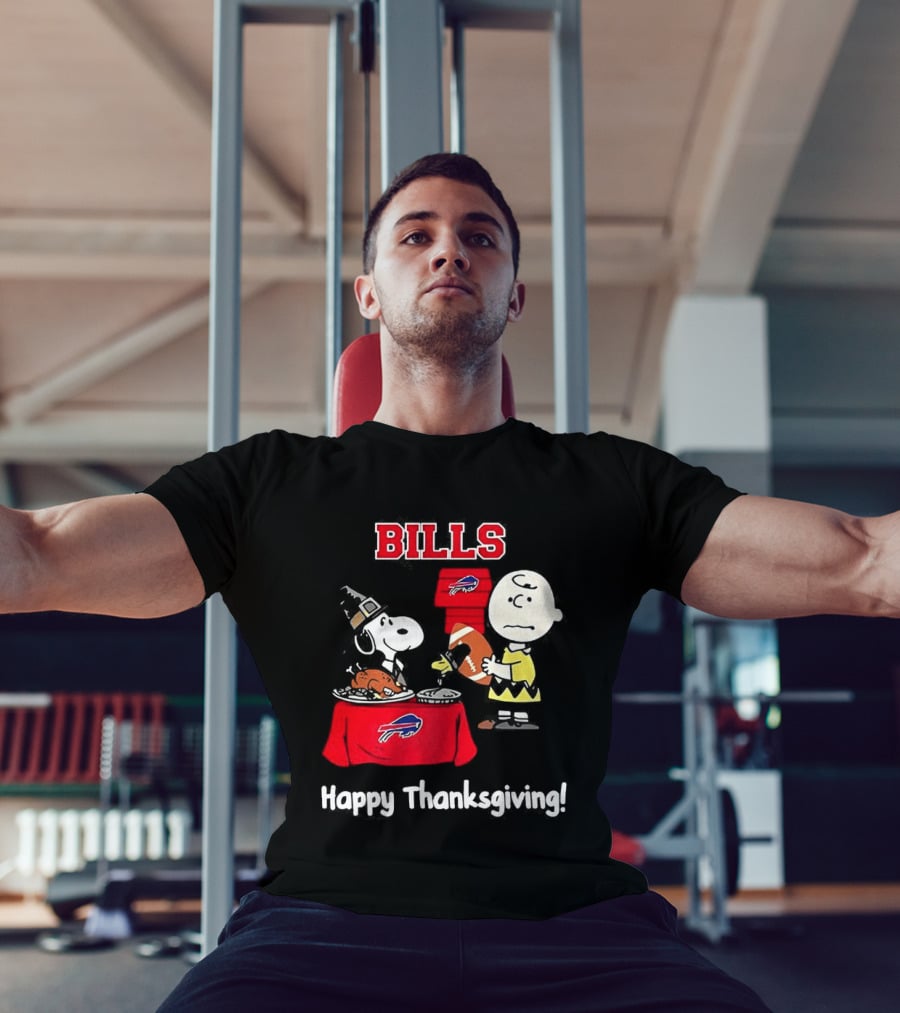 Snoopy And Charlie Brown Celebrate Buffalo Bills Happy Thanksgiving T-Shirt