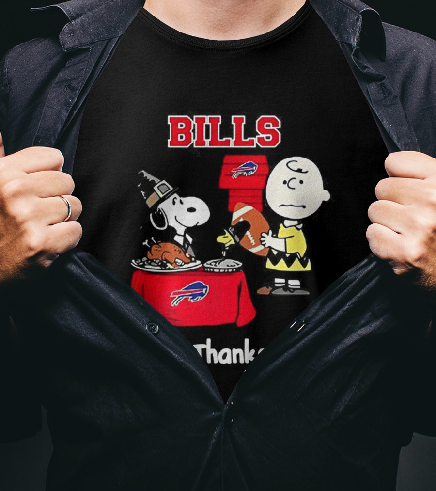 Snoopy And Charlie Brown Celebrate Buffalo Bills Happy Thanksgiving T-Shirt