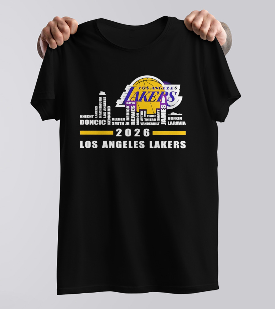 NBA Los Angeles Lakers 2026 Skyline Hayes And Doncic T-Shirt