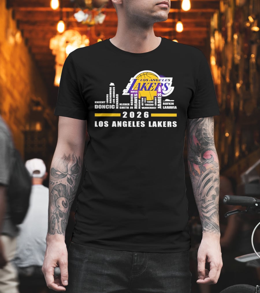 NBA Los Angeles Lakers 2026 Skyline Hayes And Doncic T-Shirt