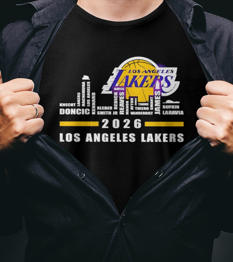 NBA Los Angeles Lakers 2026 Skyline Hayes And Doncic T-Shirt
