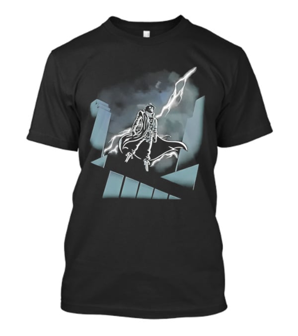 Spider Man Noir X Batman The Animated Series Noir Crossover With Light Burst And Gotham City Skyline T-Shirt