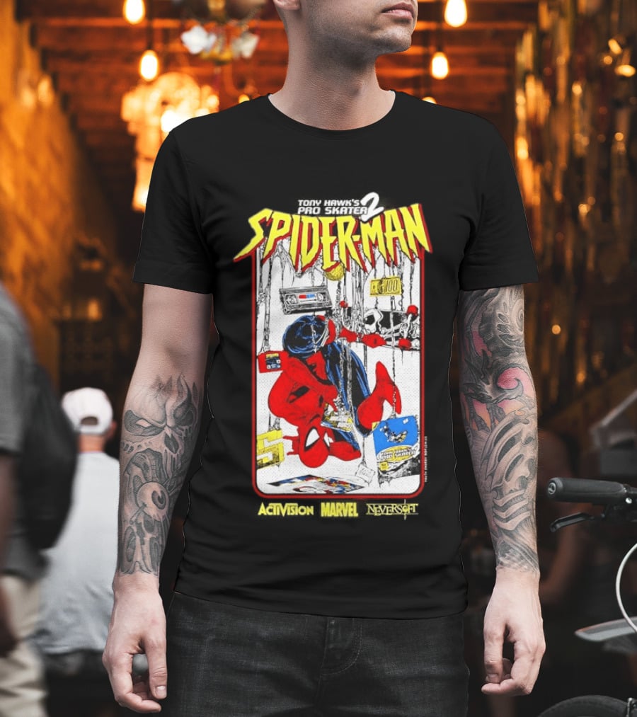 Spider Man Marvel Comics Tony Hawk's Pro Skater 2 Video Game Scene T-Shirt