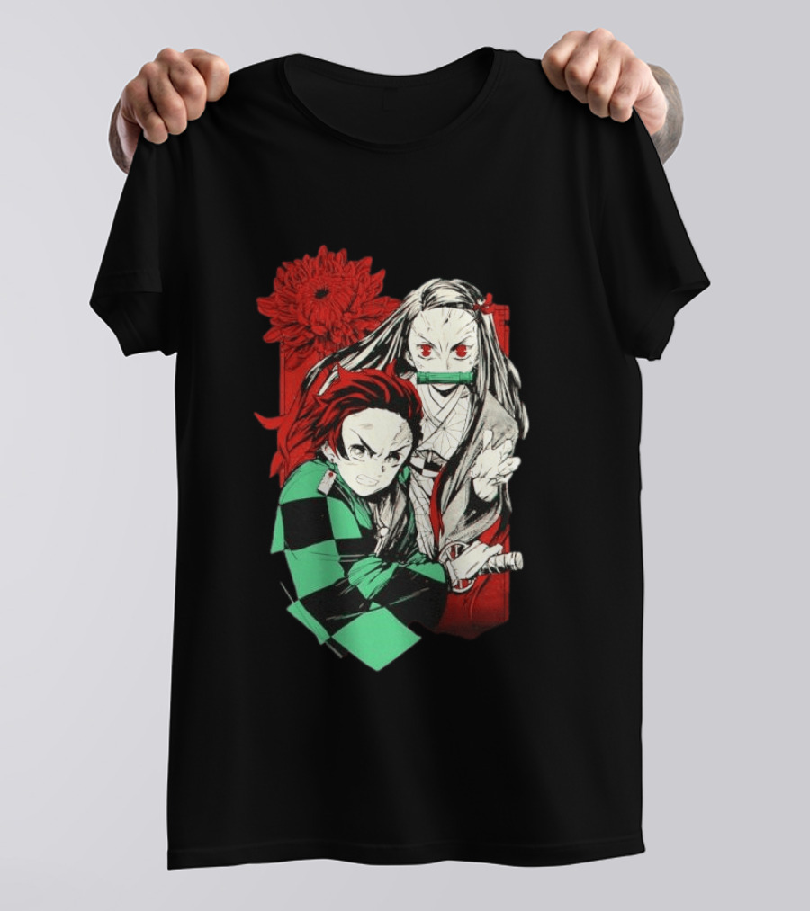 Tanjiro And Nezuko Demon Slayer Manga Red Flower T-Shirt