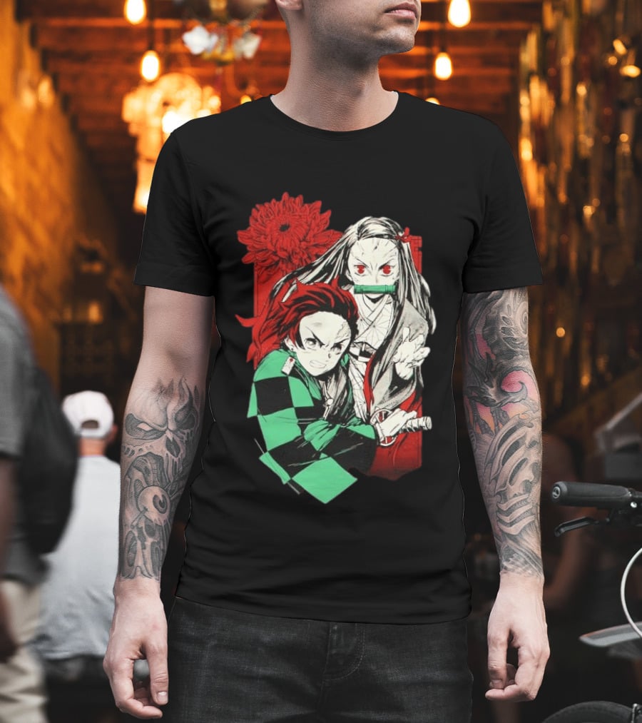 Tanjiro And Nezuko Demon Slayer Manga Red Flower T-Shirt