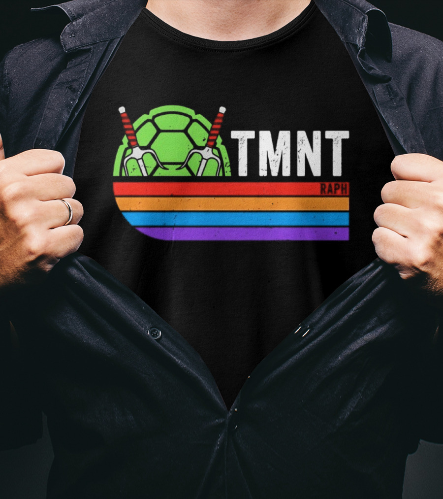 TMNT Raphael Raph Turtle Shell Sai Weapons Rainbow T-Shirt