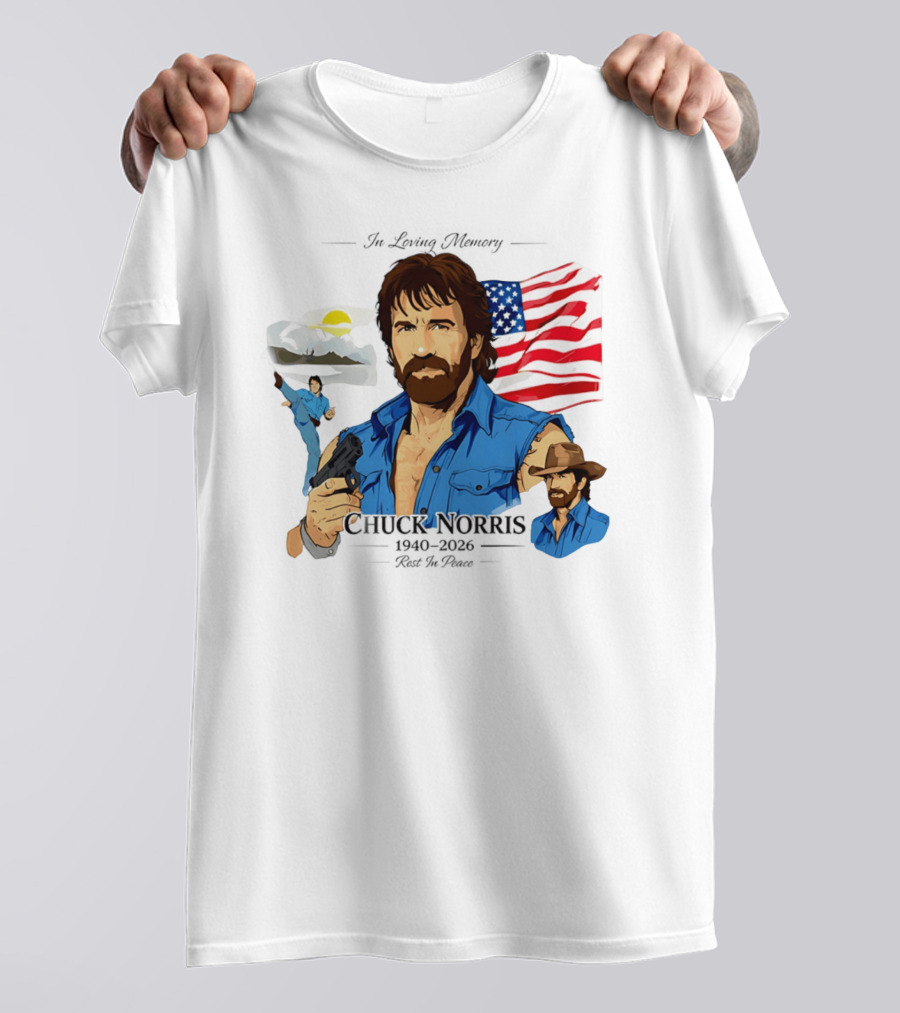 Chuck Norris Legends Never Die 1940 2026 American Flag T-Shirt