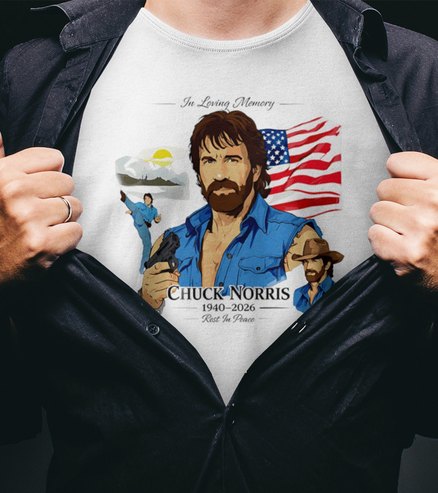 Chuck Norris Legends Never Die 1940 2026 American Flag T-Shirt