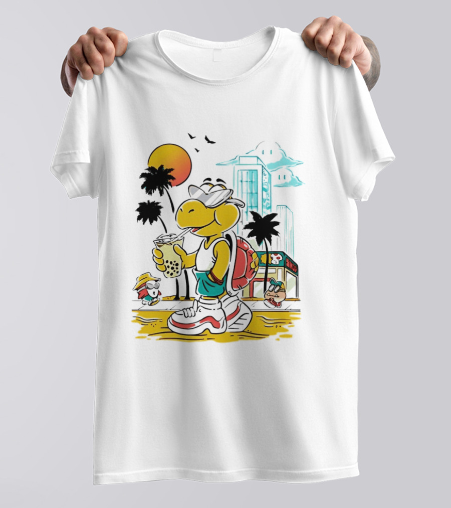Koopa Troopa Beach Day Vibes With Bubble Tea And Palm Trees T-Shirt