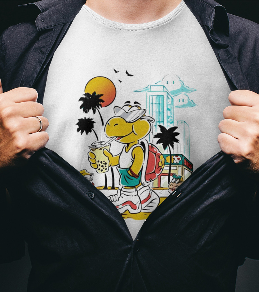 Koopa Troopa Beach Day Vibes With Bubble Tea And Palm Trees T-Shirt
