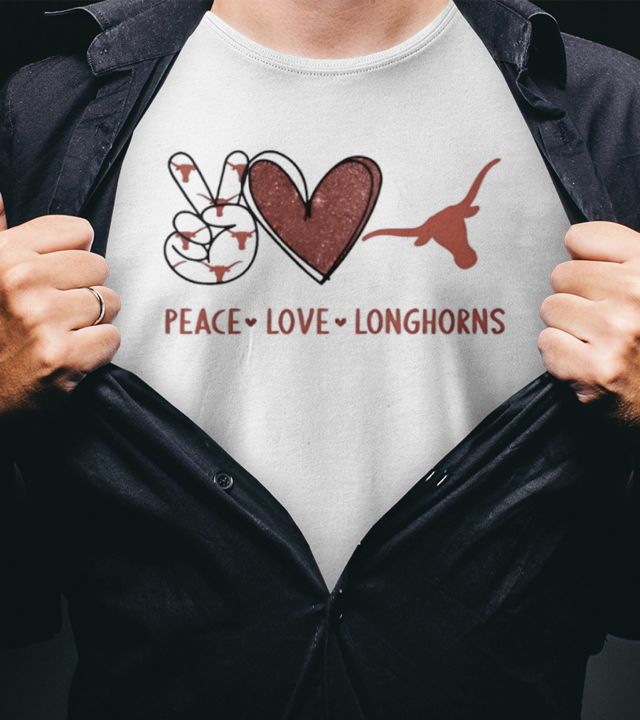 Peace Love Longhorns Hand Sign Heart Shape Texas Longhorns T-Shirt